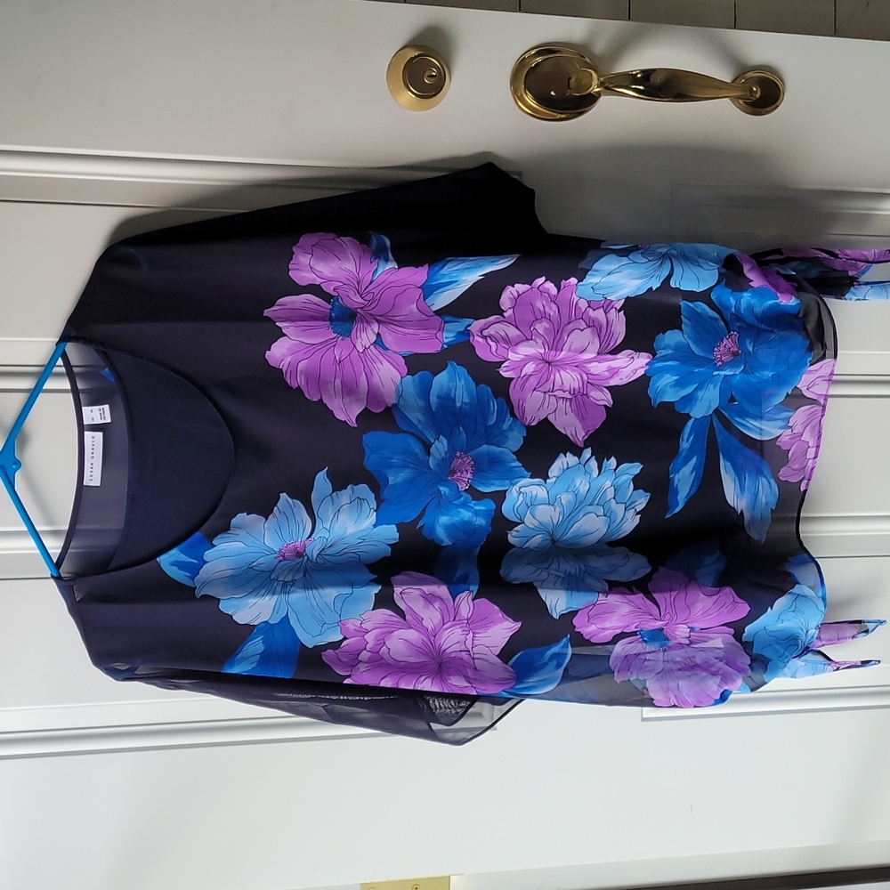 Susan Graver Blouse XL Navy/Blue/ Purple